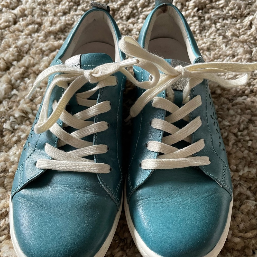 Joseph Seibel Blue and White Low-Top Sneakers with White Laces.  Worn Once